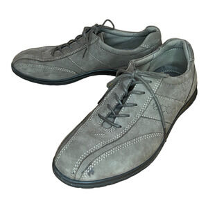 Ecco Mens Grey Oxford Lace Up Walking Casual Shoe Bowling Thick Stitch Size 38